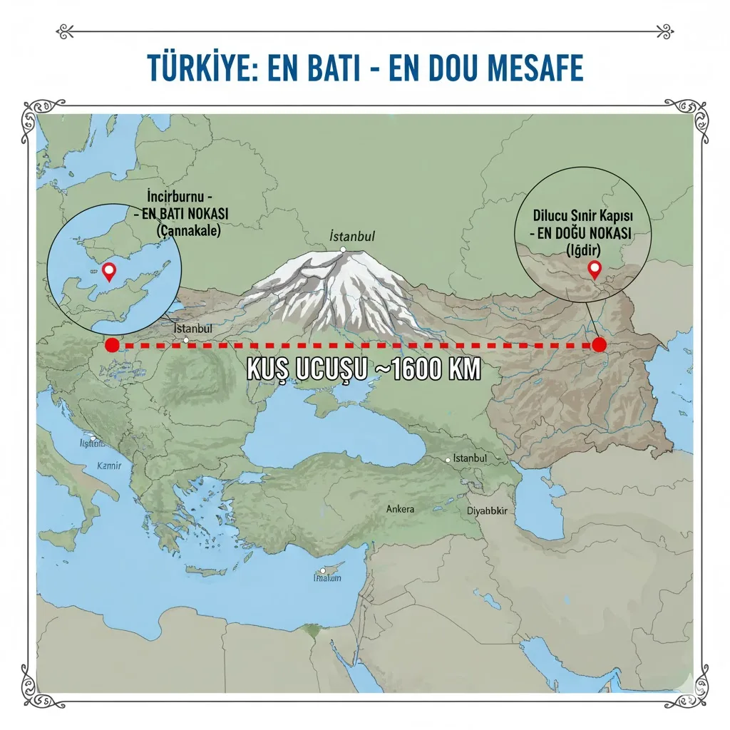 Türkiye’nin en batı ve en doğu ucu arasındaki mesafe nedir? (ARABAYLA)