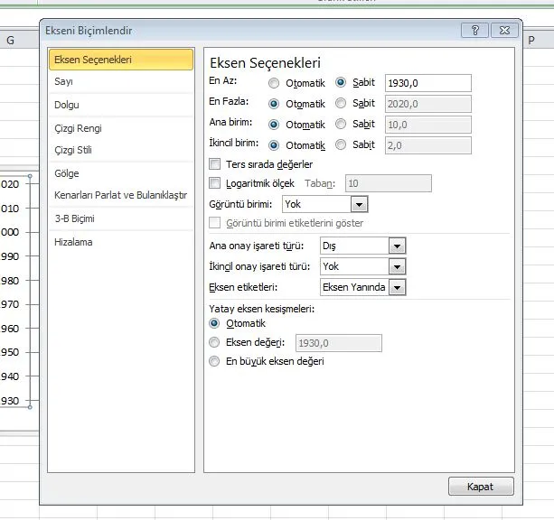 Excel 2007'de yapılan grafiğin Excel 2010'da düzgün görünmemesi